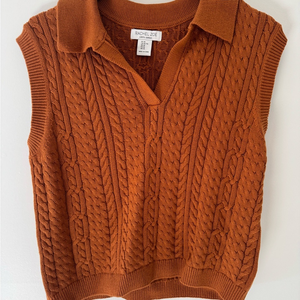Rachel Zoe Brown V-Neck Cable Knit Sweater